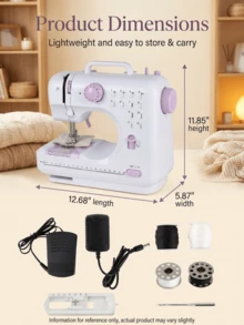 SOKANY Máquina de coser multifuncional para el hogar, máquina de coser eléctrica portátil versión profesional, máquina de coser overlock eléctrica mini conveniente para viajes o uso temporal, máquina de coser con ranura en forma de U y panel de visualización flexible, múltiples puntadas disponibles, 12 patrones de puntada - Tipo de Enchufe A Japonés (100V) - Ver 4