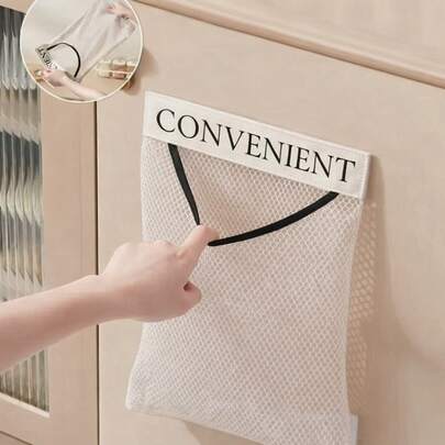 3个装厨房垃圾袋支架，壁挂式大容量储物袋，带魔术贴的塑料网袋