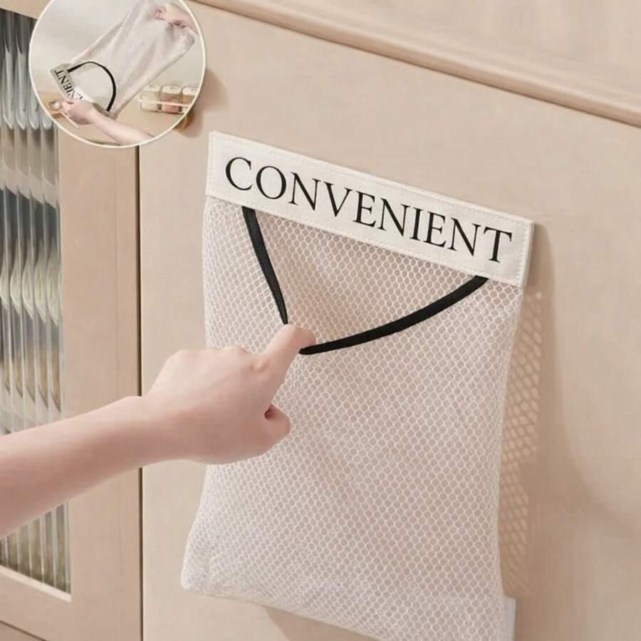 3 piezas Soporte para bolsas de basura de cocina, bolsa de almacenamiento de gran capacidad montada en la pared, bolsa de malla de plástico con gancho y bucle