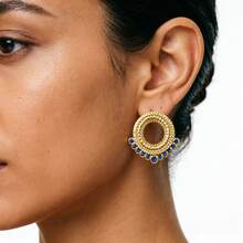 1 Pair Minimalist Gold Tone Circle Earrings, Versatile Blue Enamel Beaded Jewelry For Women, Great Mother's Day Gift For Office, Casual & Family Gathering - Multicolor - View 4
