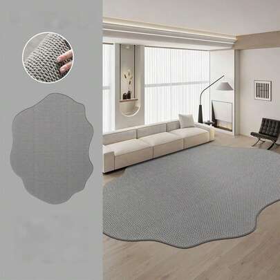 1pc Asymmetrical Edge Gray Living Room Carpet, Imitation Sisal Woven Texture High-End, Natural Wood Style / Wabi-Sabi Home Decor, Ambient Enhancer Beside Coffee Table, Textured Design, Asymmetric Size, 1-5cm Trimming Error Allowed, Living Room Carpet, Area Rug, Living Room Area Carpet, Small Area Mat, Pad, Home Decor, Large Living Room Carpet, Living Room Home Decor, Room Decoration, Washable Carpet