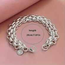 S925 Triple Strand Bracelet, Shiny Punk Style - Perfect Holiday Gift For Family & Friends Or Party Wear, Special Occasion Jewelry, Everyday Accessory - Silvery - View 3