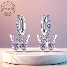 New 925 Sterling Silver Purple Butterfly Earrings Suitable For Daily And Holiday Women's Jewelry, Simple And Fashionable Jewelry Gift 1 Pair - 7XE4012 - View 1