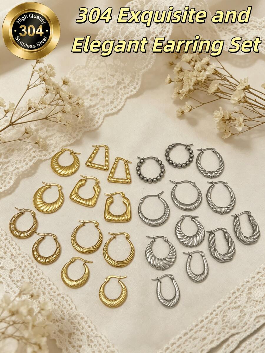 10 Bộ khuyên tai ngẫu nhiên với kiểu dáng thời trang và độc đáo. Đây là những chiếc khuyên tai dạng thẻ với chốt bằng thép không gỉ. Rất thích hợp để tặng bạn bè và bạn học. Khuyên tai nữ. Khuyên tai vàng. Khuyên tai bạc nữ. - Tinh tế và trang nhã - Xem 1