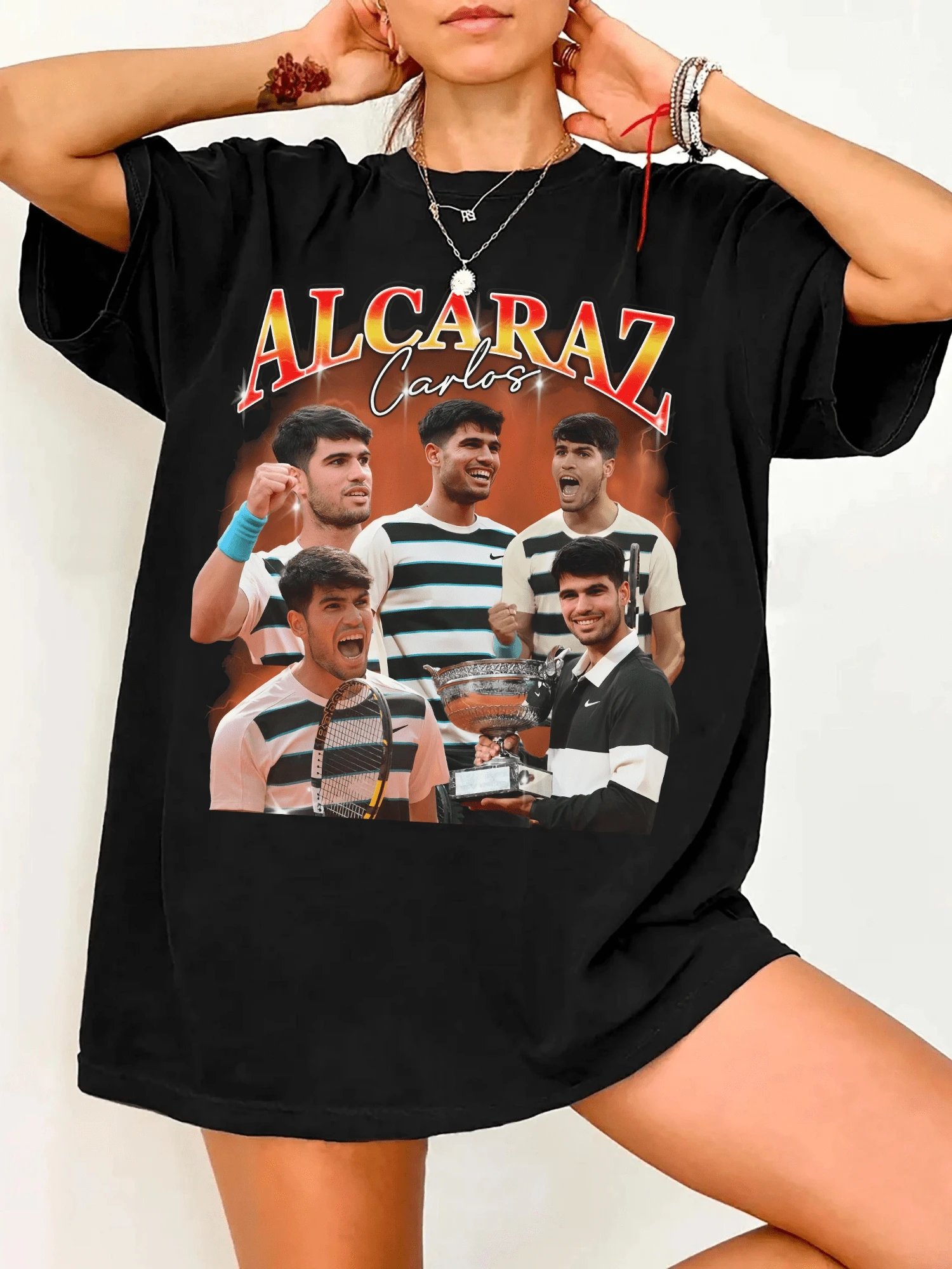 Carlos Roland Garros 2025 Champion Bootlet Tennis French Open T-Shirt - Gift For Fans - Black - View 1