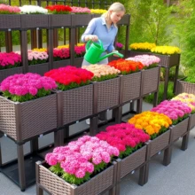 LEO IRIS Garden Planting Box With Drainage System And Drainage Holes, Traditional Black Woven Plastic Container, Suitable For Balconies, Outdoor Gardening, Vegetables, Flowers, Lawns, With A Sturdy And Lightweight Structure. - 兩個 - 查看 7