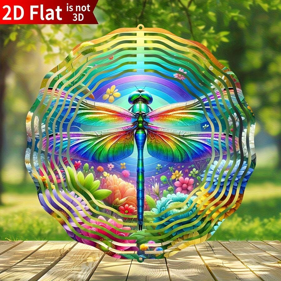 1pc Classic Metal Dragonfly Rotating Decor, 2D Flat Design, No Power Needed, No Feather, Suitable For Home Decor And Creative Gifts, Random Style