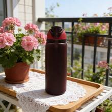 Botella térmica 0waala Black Cherry - 32 oz, acero inoxidable, tapa abatible con una sola mano, estilo minimalista - conserva la temperatura (frío/calor), perfecta para acampar, la escuela, los deportes y como regalo para Navidad o San Valentín. - Rojo - Ver 6