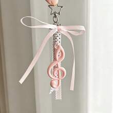 1pc Women's Ballet Style Pink Bow, Musical Note, Treble Clef Keychain, Polka Dot Ribbon Bag Charm, Girly Accessory - Multicolor - View 3