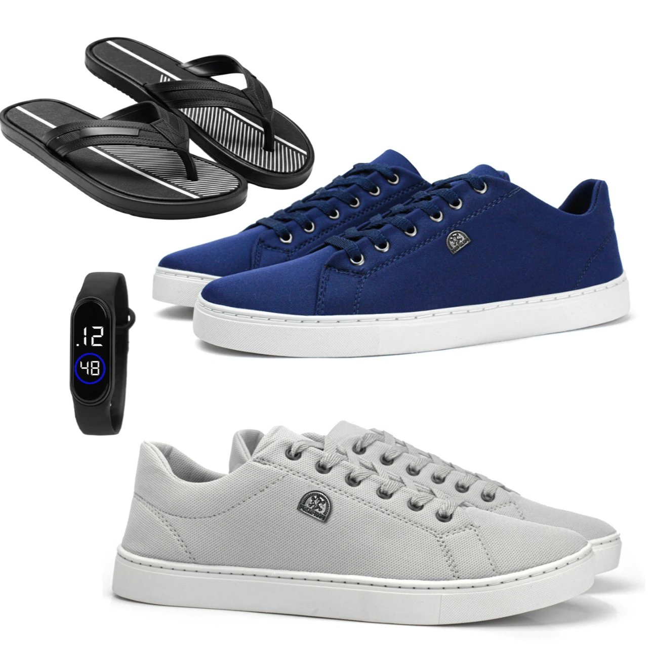 Men's 4-In-1 Kit: 2 Sneakers + Flip-Flops + Digital Watch. Total Comfort, Versatility And Style. Ready For Any Occasion. - Xanh lam và xám - Xem 1