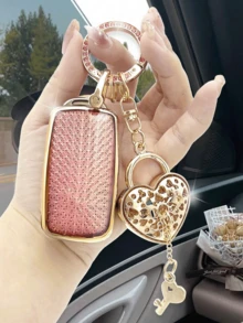 高端水晶心形钻石钥匙扣，男女皆宜 + 经典粉色边缘升级版汽车钥匙包 + 适用于大众/朗逸/途昂/速派/泰龙/科迪亚克/凯乐威/朗逸 Plus - 粉色 - 查看 10