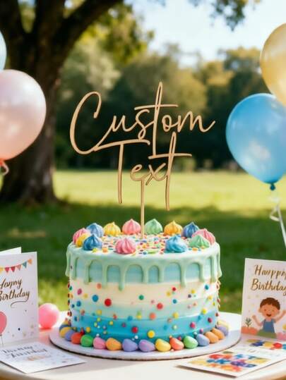 Customized Wooden Cake Decorations, Rustic Style Wedding Cake Toppers, Personalized Party Decorations For Birthday, Anniversary, Engagement And Other Occasions, Simple Yet Elegant Design That Perfectly Complements Any Cake, Allowing You To Focus On The Special Moment.,Kitchen Essentials, Holiday Gift