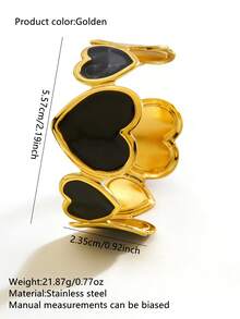 1 pieza Pulsera asimétrica en forma de corazón, romántica y linda, de acero inoxidable con esmalte multicolor, adecuada para la vida diaria de las mujeres, citas, vacaciones, fiestas o como regalo para seres queridos - Amarillo Oro - Ver 2