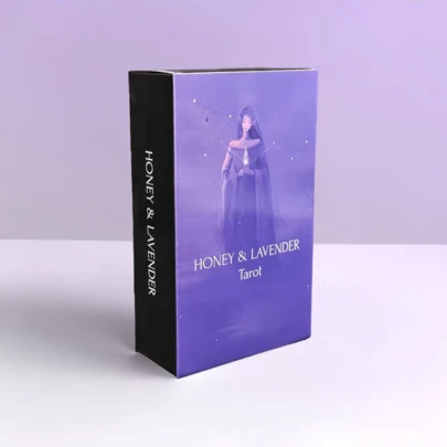 Conjunto de 78 cartas de tarô cor mel e lavanda, em papel multicolorido, para adivinhação e previsão do futuro. Um presente elegante, ideal para iniciantes.
