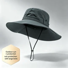 1pc Men's Wide Brim Foldable Outdoor Hiking Hat, Beach Sun Protection Fishing Cap, Solid Color Casual Polyester,Travel,Holiday - Multicolor - View 2