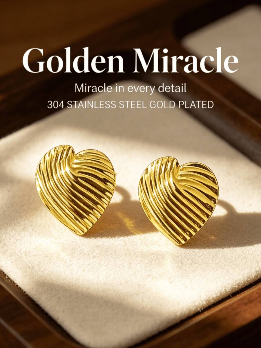 1 Đôi bông tai nữ mạ vàng 18K, thép không gỉ 304, không gây dị ứng, hình trái tim kẻ sọc, bề mặt được đánh bóng cao cấp, bộ bông tai thời trang, bông tai hình trái tim kẻ sọc dọc, bông tai sang trọng kiểu Âu Mỹ, thiết kế độc đáo, bông tai chất lượng cao cấp. - Nhiều màu - Xem 1