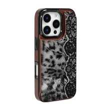 Funda para Teléfono - Esta funda de TPU, adornada con un diseño de encaje de leopardo en blanco y negro, no solo es práctica sino que también incluye una ranura para tarjetas y varias funcionalidades para tarjetas bancarias y de transporte.Es compatible con el  16 Pro Max, 16. - Negro - Ver 6