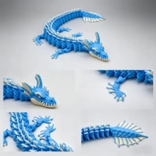 3D Printed Movable Joint Blue Dragon Doll, Children's Educational Stress Relief Plush Doll, Realistic Animal Model Decor Gift - Blue Dragon - View 6