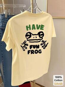 Cotton Casual Cartoon Print Short Sleeve Mid-Length T-Shirt, Fashionable Top For Women Summer - Apricot - View 3