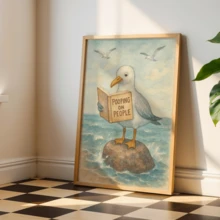 1-Piece Whimsical Seagull Bathroom Art Piece, Humorous Toilet Wall Decoration, Beach Poster (Optional Frame) - A - View 13