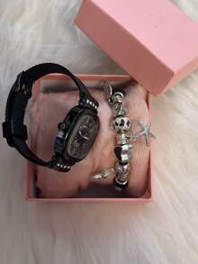Women's Quartz Watch Set With Bracelet + Bangle + Box. - Plateado - Ver 2