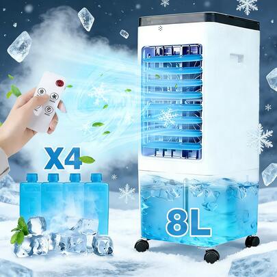 Aire Acondicionado Portátil, Enfriador de Aire Portatil 8L, Ventilador Enfriador de Aire Evaporativo 3 en 1, con 3 Velocidades, Enfriador de Aire Personal para el Hogar, Oficina