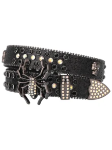 1pc Punk Style Spider & Skull Rhinestone Embellished Belt, Unisex Hip Hop Street Rivet Studded Leather Belt, Y2K Edgy Accessory - Multicolor - View 5