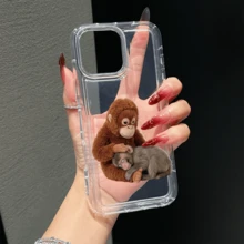 猴子图案手机壳，气囊透明软壳防震保护套，兼容苹果11、12、13、14、12 Pro Max、13 Pro Max、15、15 Pro、15 Plus、15 Pro Max、16、16 Pro、16 Plus、16 Pro Max、17、17 Pro、17 Air、17 Pro Max以及三星Galaxy S21、S22、S23、S24、S25 Plus Ultra等机型。节日送礼佳品。 - 彩色 - 查看 4