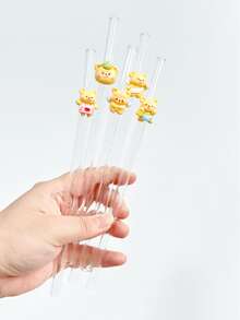 Gelbe Bären Serie Glas Strohhalme, transparente Smoothies, Bubble Tea, Saft, Milch, Cocktails, wiederverwendbare gebogene Glas Strohhalme mit niedlichem Bären Design, geeignet für Milchshakes, Milch, Tee, Saft, Cocktails, kalte Getränke, Geschenke für Freundinnen, Dessert Shops, Softdrink Bars, Büros, Bars, Restaurants - Übersicht 5