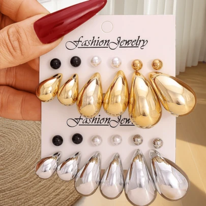 Bộ 3 đôi bông tai hình giọt nước kiểu Âu và Mỹ, kiểu dáng tối giản, thời trang, bất đối xứng, hình học dành cho nữ.