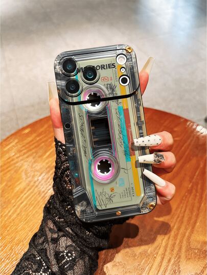 1pc New Trending Black Cassette Tape Pattern Phone Case Compatible With IPhone 17 Pro Max/17/17 Pro/16 Pro Max/16/16 Pro/16 Plus/15 Pro Max/15 Pro/15 Plus/15/14 Pro Max/14 Pro/14/13 Pro/13/12 Pro/12/11/XS/XS Max/8 Plus/7, Shockproof Soft Cover For Samsung S25/A15/A14/A50/A53/S23/S24/S21 FE/S23 Ultra/S24 Ultra/A33, Suitable As Ramadan, Birthday Gift, Girlfriend, Boyfriend Or Self-Use