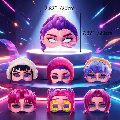 12pcs Team Hunters Witch Hunt Themed Birthday Party Decoration Demon Hunting Girl Group Theme Party Photo Prop Paper Mask K-Pop Girl Group Costume Party Fun Half-Face Mask Anime Cartoon Character Gifts, Holiday Gifts For Fans And Friends, New Year Gifts Children's Holiday Gifts Children's Holiday Gifts(Random Style)