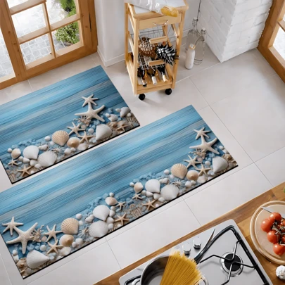 1 tấm thảm trải sàn in họa tiết vỏ sò biển, thảm lót sàn nhà bếp bằng gel silica, thảm hình chữ nhật có thể giặt được cho phòng khách, phòng ngủ, hành lang, phòng tắm, phòng giặt - Thảm polyester trang trí nhà cửa trong nhà và ngoài trời.