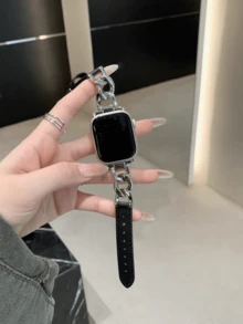 1 dây đeo tương thích, unisex, thiết kế sáng tạo, thời trang thường ngày, dây đeo kim loại và da đen cao cấp cá nhân hóa, tương thích với Apple Watch Ultra/SE/11/10/9/8/7/6/5/4/3/2/1 Series 38mm 40mm 41mm 42mm 44mm 45mm 49mm, dây da mềm, dây đeo có thể điều chỉnh, phụ kiện đồng hồ thông minh, tương thích với các loại dây đeo . - màu đen - Xem 5