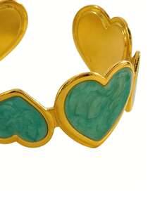 1 pieza Pulsera asimétrica en forma de corazón, romántica y linda, de acero inoxidable con esmalte multicolor, adecuada para la vida diaria de las mujeres, citas, vacaciones, fiestas o como regalo para seres queridos - Amarillo Oro - Ver 9