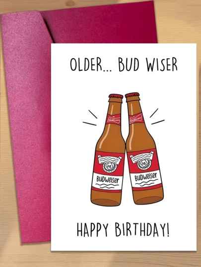 1 Thiệp chúc mừng sinh nhật chủ đề bia, hài hước và vui nhộn, phù hợp cho nam giới, bố, chú, chồng, bạn bè thân thiết - Kèm theo 4 phong bì màu.
