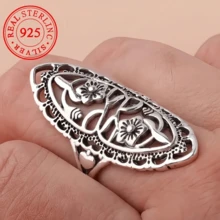 925 Sterling Silver - Floral Pattern - Carved Ring - Bohemian  - Retro Elegance - Suitable For Daily Wear And Gift Giving - Valentine'S Day Gift Halloween Gifts - 8 - View 2