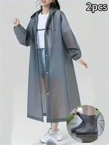 1Pc Fashionable Portable All-In-One Hooded Raincoat, Unisex Windproof Waterproof Quick-Drying Breathable, Elastic Cuff With Button Design, Suitable For Outdoor Cycling, Hiking, Campus, Outdoor Essential - Multicolor - View 7