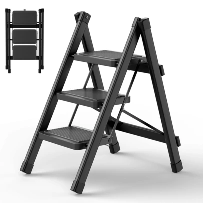 3 Step Ladders, Step Ladder Folding Portable Compact,It Is Made Of Carbon Steel Sturdy And Durable MaterialHeavy Duty Anti-Slip Mat Stool, Outdoor Indoor Lightweight Step Stool, Adjustable Steel Step Stool 150kg Max Load, Suitable For Scenarios Such As Home, Workshop, Office, Garden, Etc. It Is A Great Gift