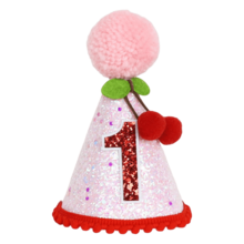 1個櫻桃主題生日錐形帽，1歲生日派對帽，首個生日帽，手工生日帽，毛球生日帽，波希米亞風生日派對帽，派對拍照道具 - 多款式 - 查看 13