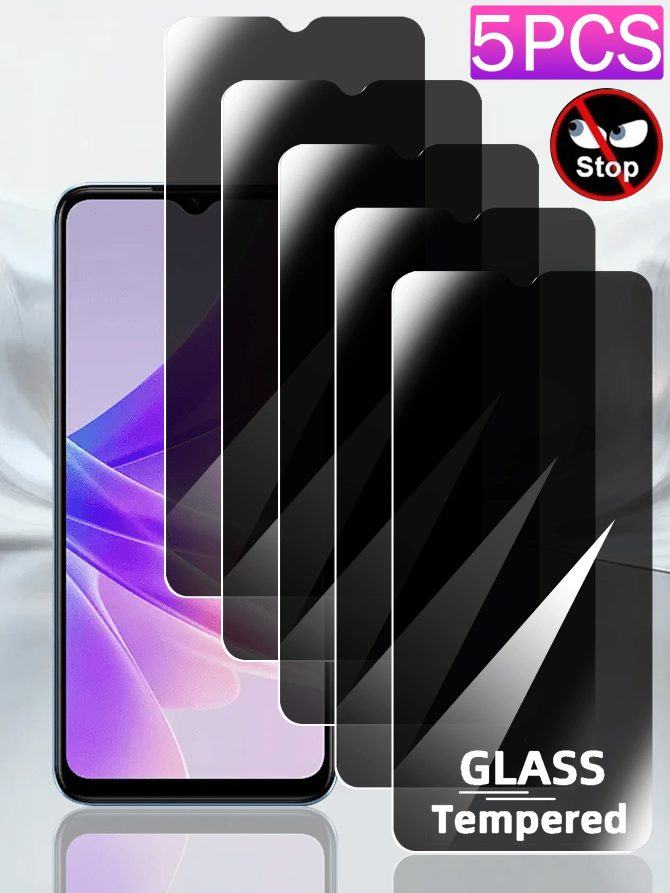 5 piezas de película protectora de privacidad compatible con OPPO, protege la privacidad, anti-aceite y anti-huellas, fácil instalación sin burbujas, se ajusta firmemente a los teléfonos - Negro - Ver 1