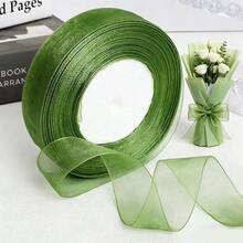 50码透明欧根纱丝带，2厘米宽，适用于礼品包装、派对装饰、婚礼花束制作、手工蝴蝶结和花环装饰 - 5 yards - 查看 1