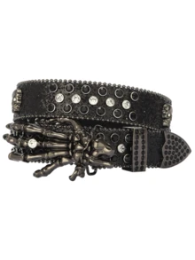 1pc Punk Style Spider & Skull Rhinestone Embellished Belt, Unisex Hip Hop Street Rivet Studded Leather Belt, Y2K Edgy Accessory - Multicolor - View 4