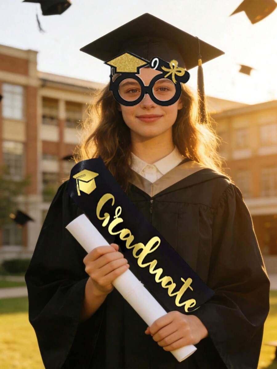 9/1pc Graduation Party Decoration Set, Including Sash, Headband And Glasses, Graduation Accessory Combination, Graduation Atmosphere Decoration Items, Graduation Photo Props, Party Decorations, Graduation Party Supplies, Farewell Party Raffle Gifts, Suitable For School Graduation Ceremonies, Activities, Photography Props, Parties, Male And Female Events,Birthday,Accessories - Multicolor - View 1