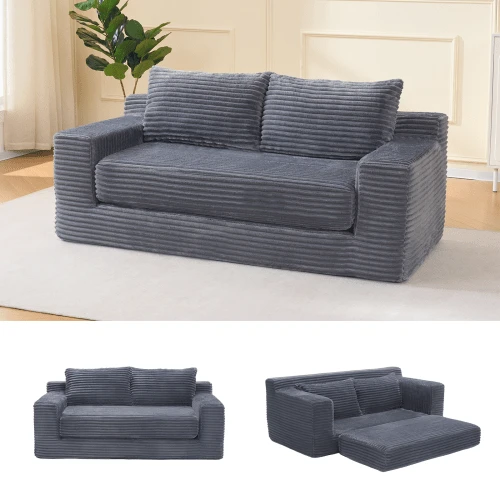 Two-Seater Sofa With Memory Foam And Steel Frame – No Assembly Required, 2-In-1 Function, Corduroy Cover – Compact Sofa For Small Spaces, Apartments, Home Offices And Bedrooms