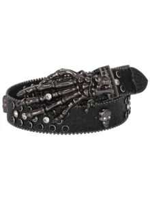 1pc Punk Style Spider & Skull Rhinestone Embellished Belt, Unisex Hip Hop Street Rivet Studded Leather Belt, Y2K Edgy Accessory - Multicolor - View 12