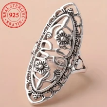 925 Sterling Silver - Floral Pattern - Carved Ring - Bohemian  - Retro Elegance - Suitable For Daily Wear And Gift Giving - Valentine'S Day Gift Halloween Gifts - 8 - View 4