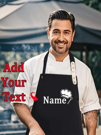 1 Stück personalisierter Text minimalistischer einfarbiger Kochmütze & verstellbare Schürze, unisex Haushalt Backen & Grillen Arbeitsschürze