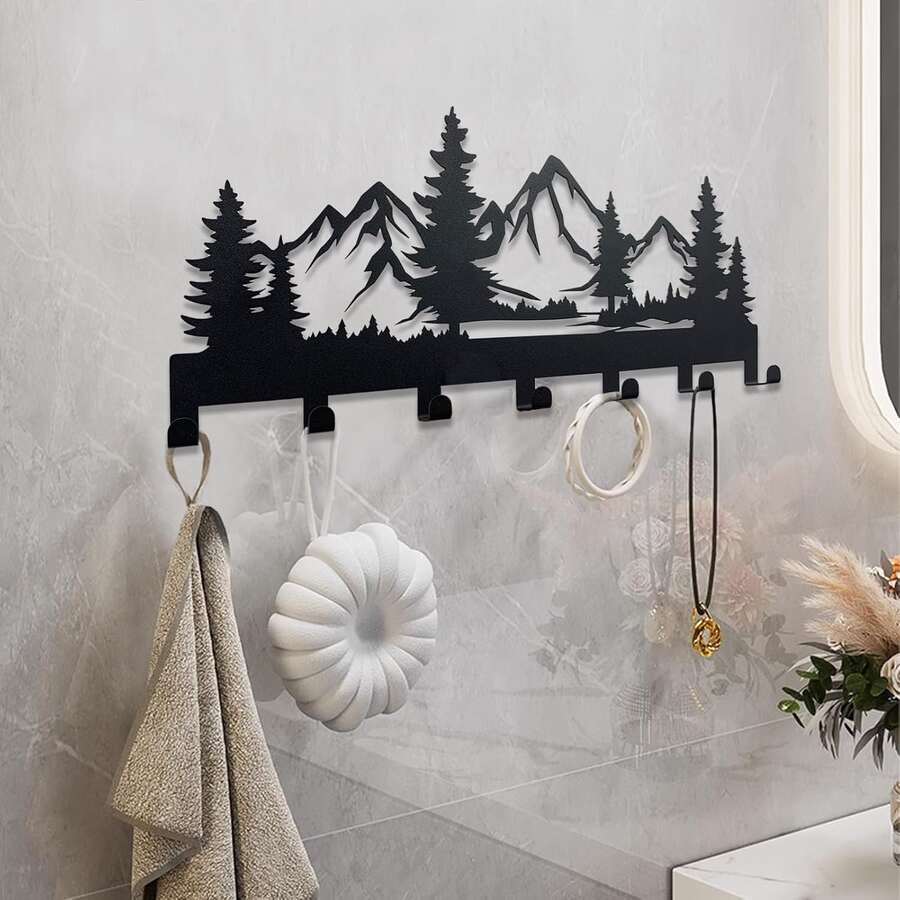 1PC Fashionable Metal Key Hook Rack - Easy Install Wall Mount Organizer For Keys, Coats, Towels, Hats, And Purses - Stylish Entryway And Bathroom Accessory - Decorative Storage Hanger - Black - View 1