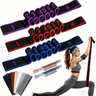 1 Set Of Yoga Straps With Sports Anti-Sweat Headband, Yoga Resistance Bands, Women's Fitness-Specific Yoga Stretching Bands, Digital Resistance Bands, Dance Tension Bands, Resistance Bands, Durable Polyester Material, Suitable For Pilates, Dance, Core Training, And Flexibility Exercises, Paired With Sports Sweat-Absorbing Headbands